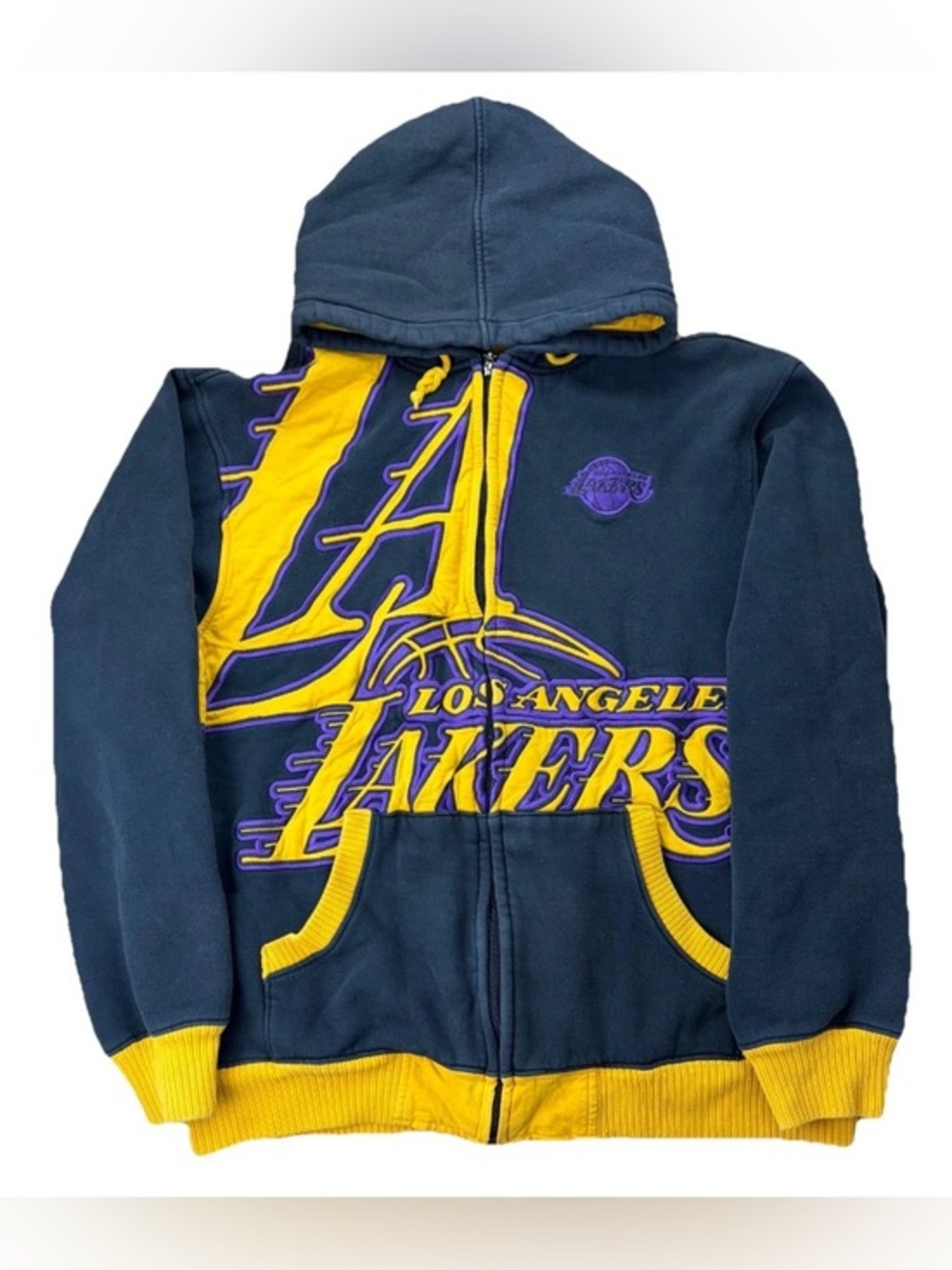 Vintage UNK NBA Los Angeles Lakers Full Zip Hoodie XL Black Gold Y2K VTG